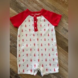 Janie and Jack Raglan Lobster Romper, Red & White Nautical Theme, 6-12 Months
